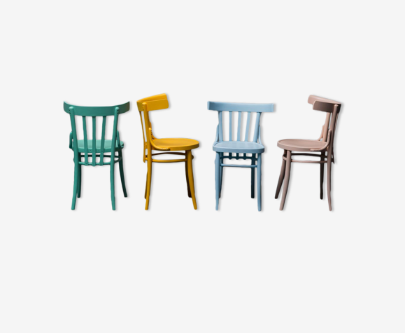 Ensemble de 4 chaises multicolore bois 50s vintage moderne
