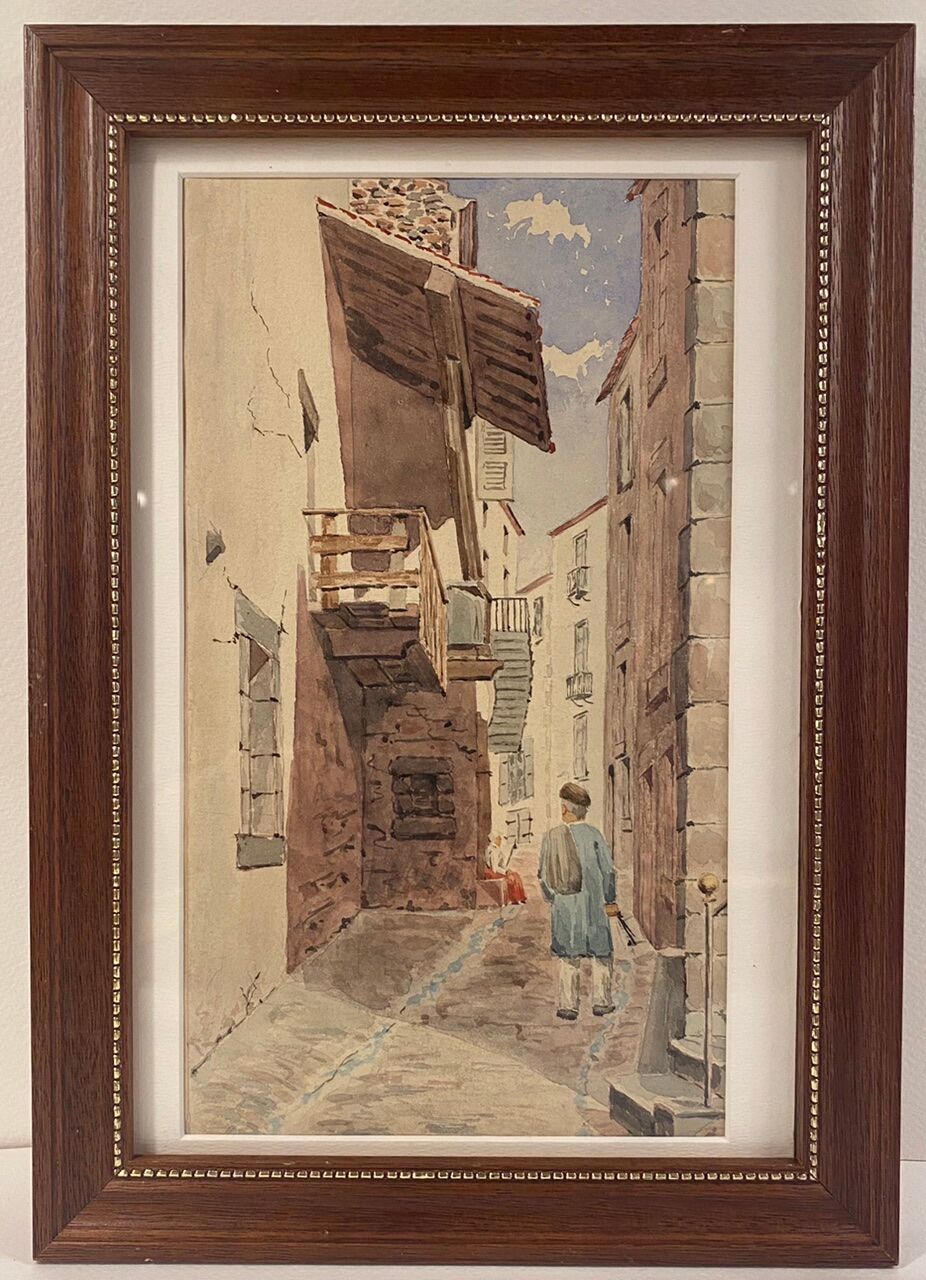 Old painting, Provencal landscape, watercolor early twentieth century
