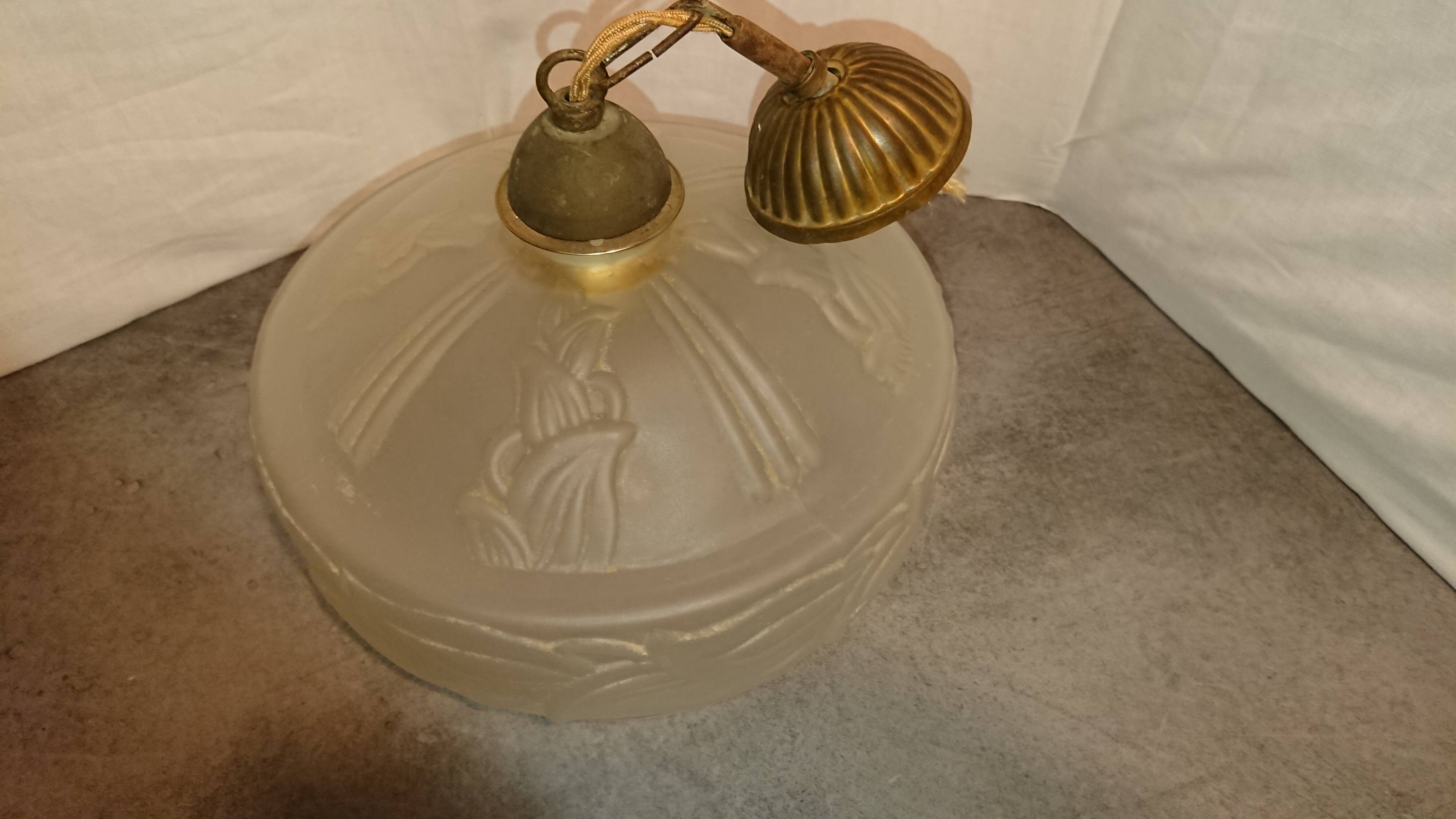 Glass chandelier France Art Deco 1930 Suspension in beige colored glass paste