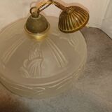 Glass chandelier France Art Deco 1930 Suspension in beige colored glass paste