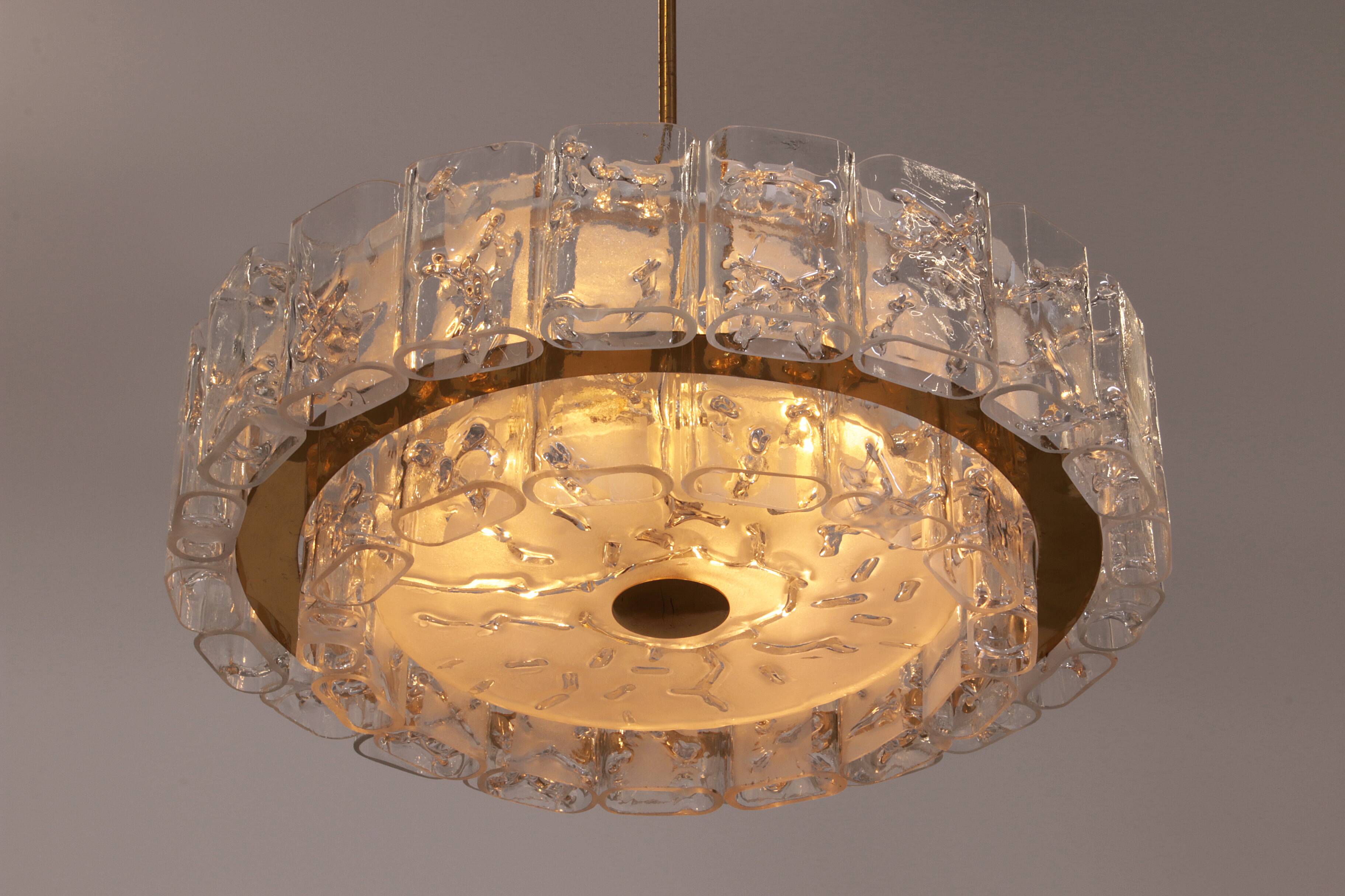 "Pair of Doria Leuchten Mid-Century Brass & Crystal Chandeliers, 1960s"