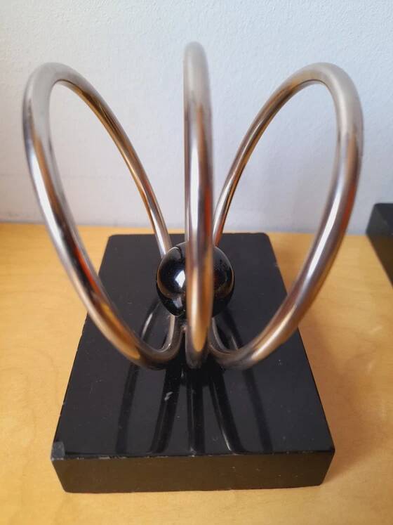 Marble and chrome metal bookends Art Deco