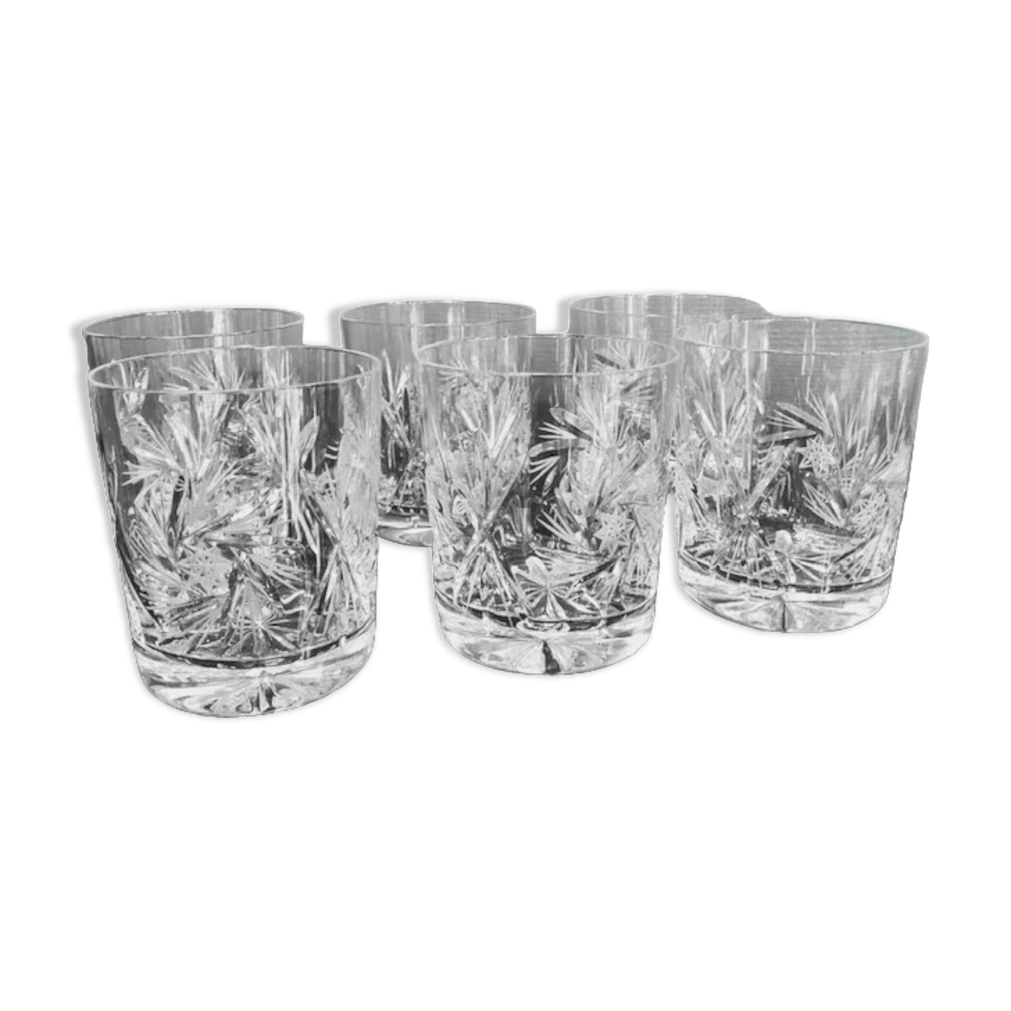 6 vintage chiseled crystal whisky glasses