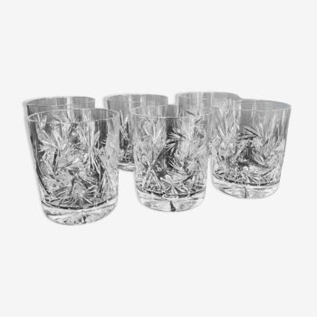 6 vintage chiseled crystal whisky glasses