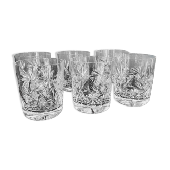 6 vintage chiseled crystal whisky glasses