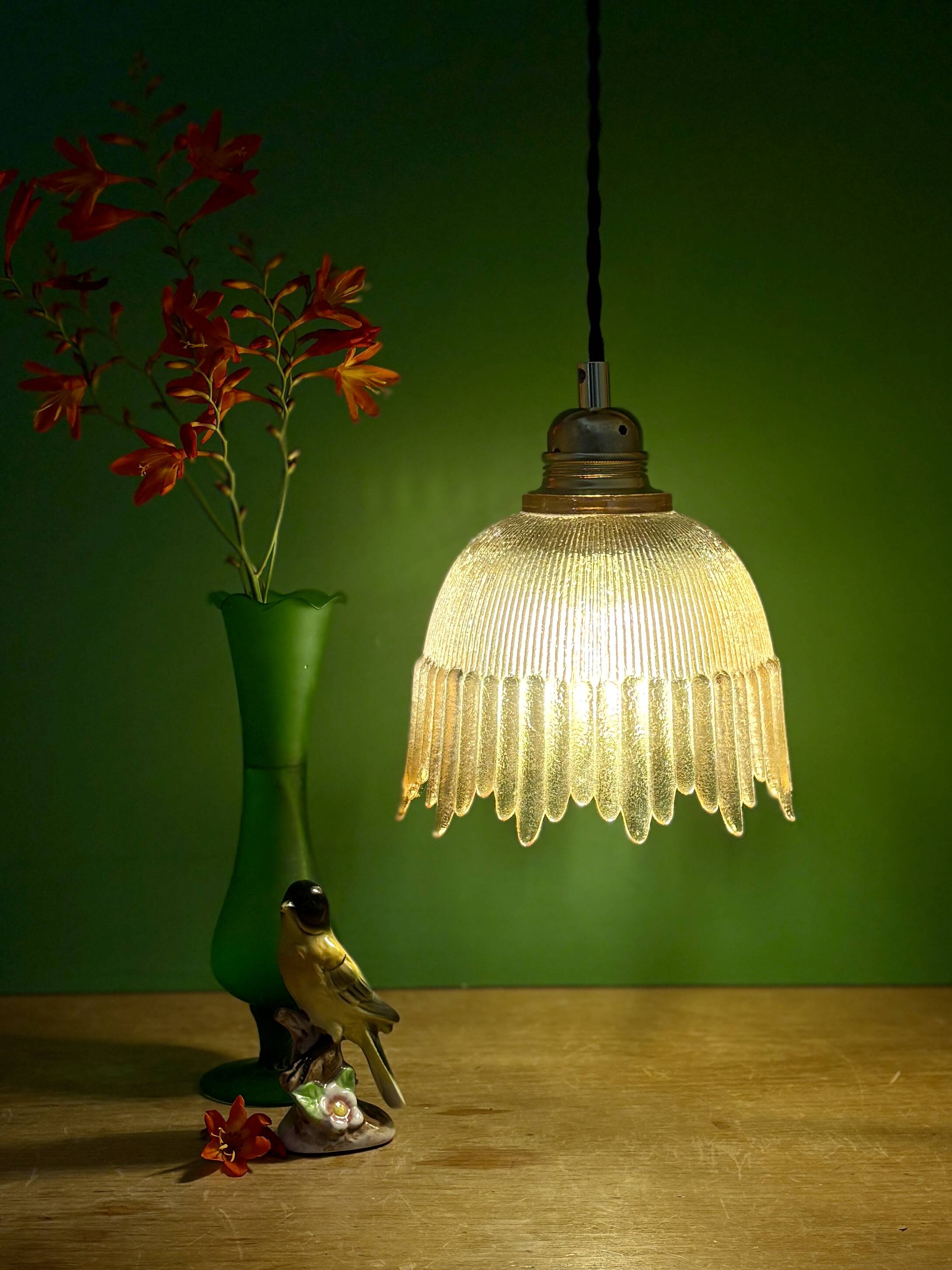 Vintage amber glass tulip pendant light