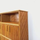 Vintage rattan and light wood storage unit from the 60s