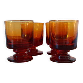 4 amber glasses from the 60s/70s