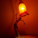 Art nouveau bronze lamp and glass paste