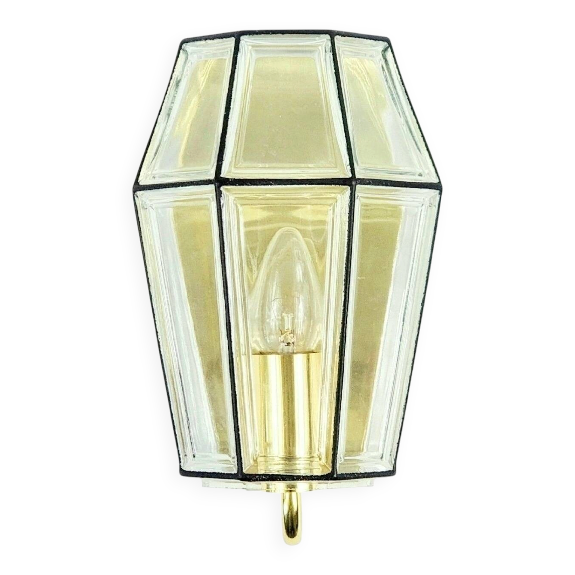 1 of 3 Mid-Century Glass & Brass Wall Lamps from Limburg, Germany, 1960s