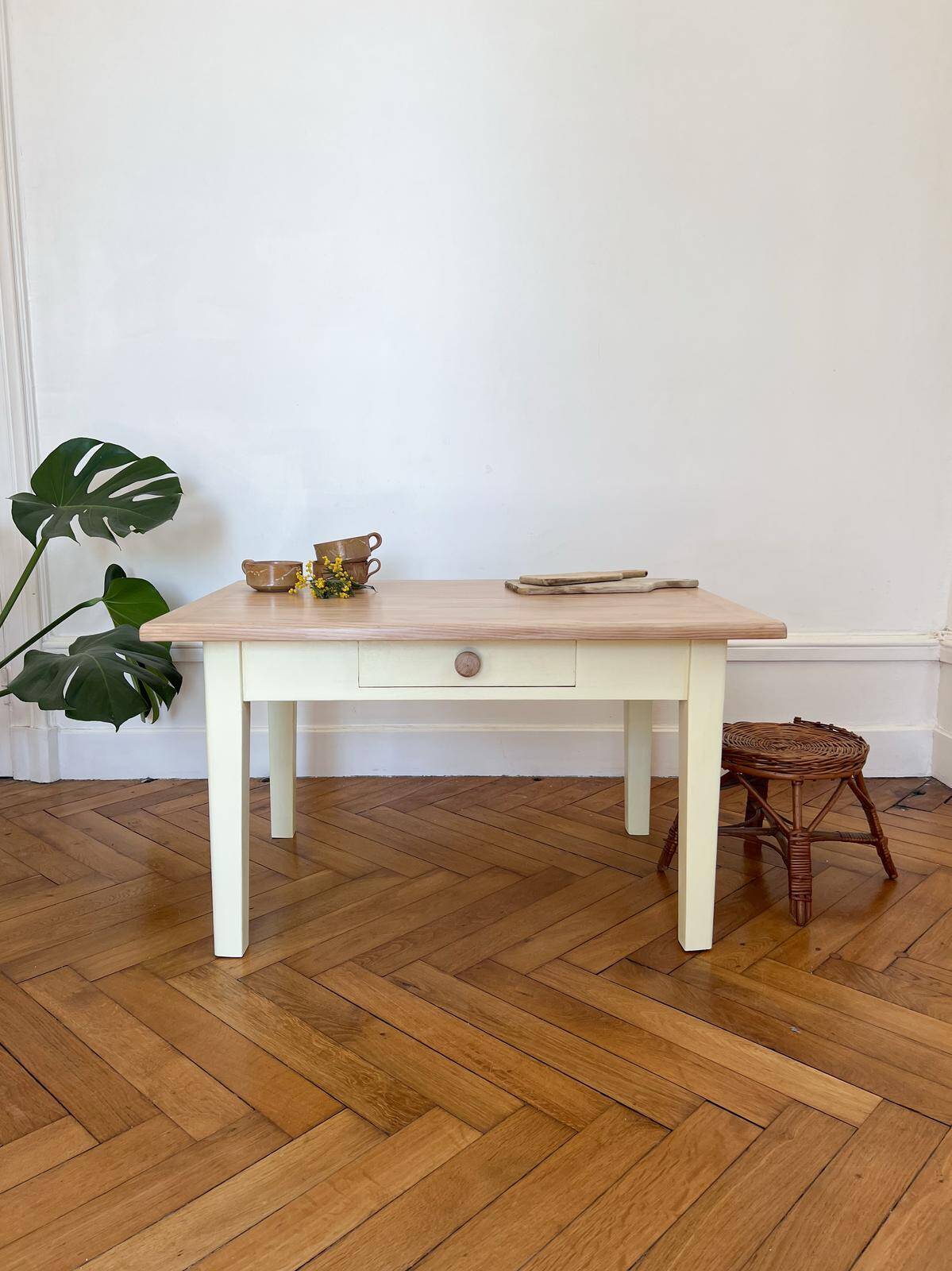 Yellow solid wood coffee table