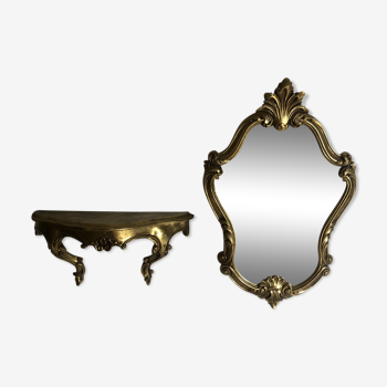 Miroir doré ancien et sa console