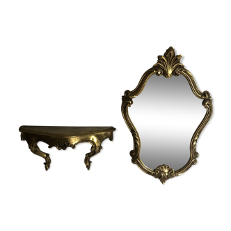 Old golden mirror and console