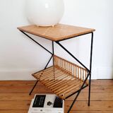 Rattan and metal side or bedside table