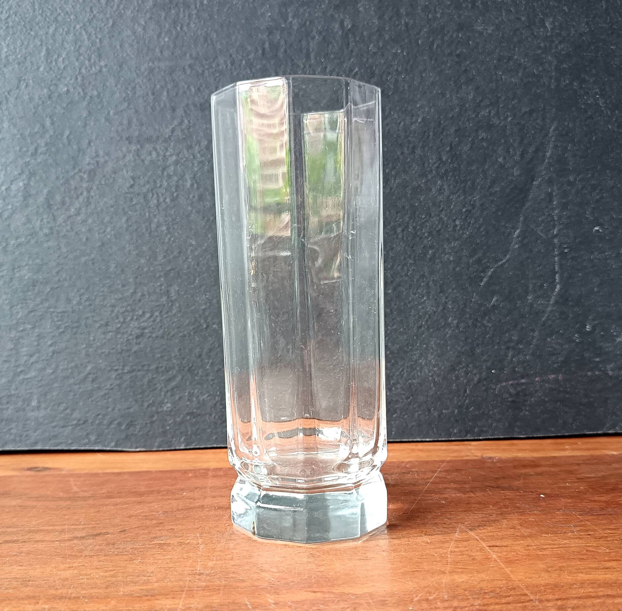 High glasses Luigi Bormioli, transparent decagonal glasses Italy.