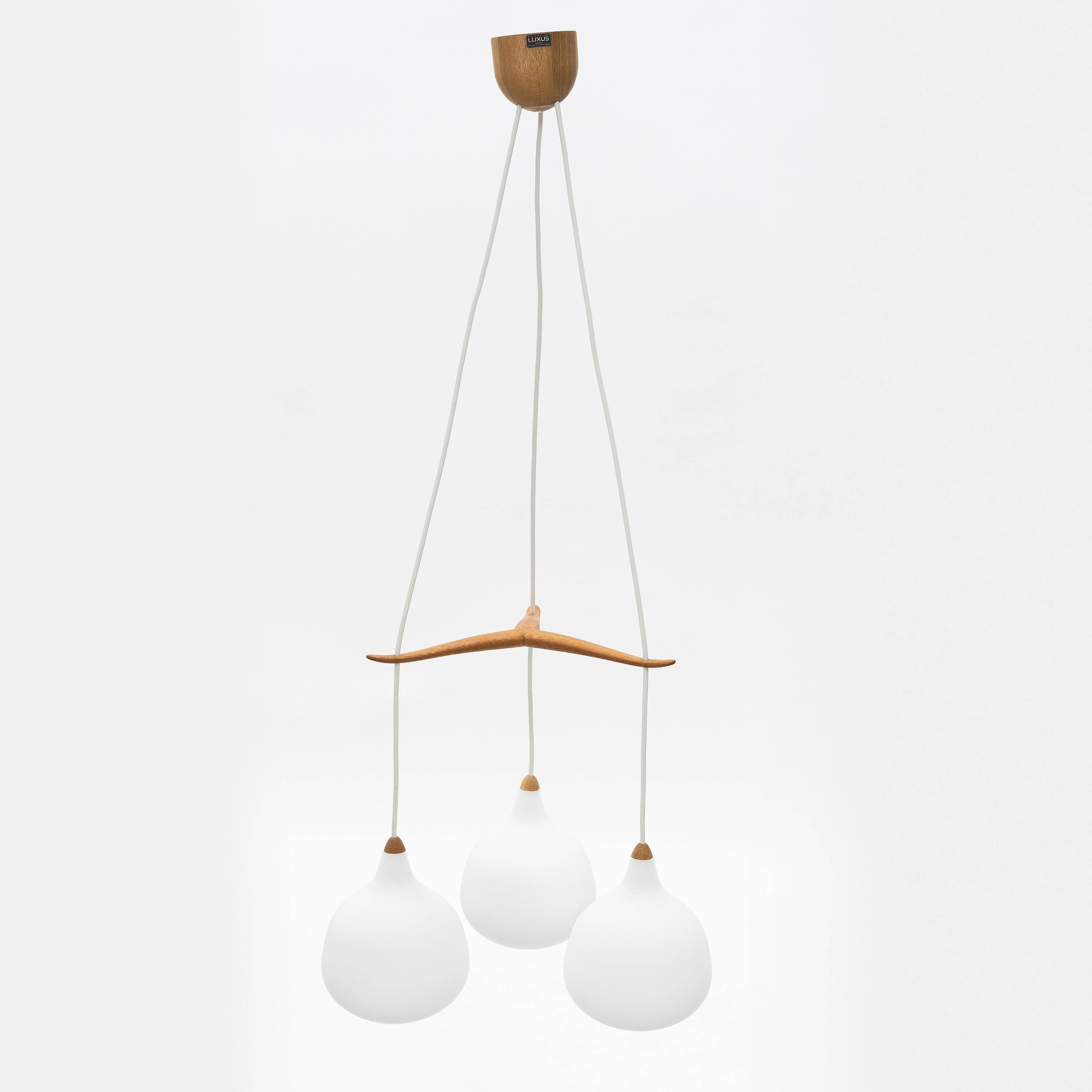 Uno & Östen Kristiansson suspended lamp Oak and glass Luxus Vittsjö Sweden 1960