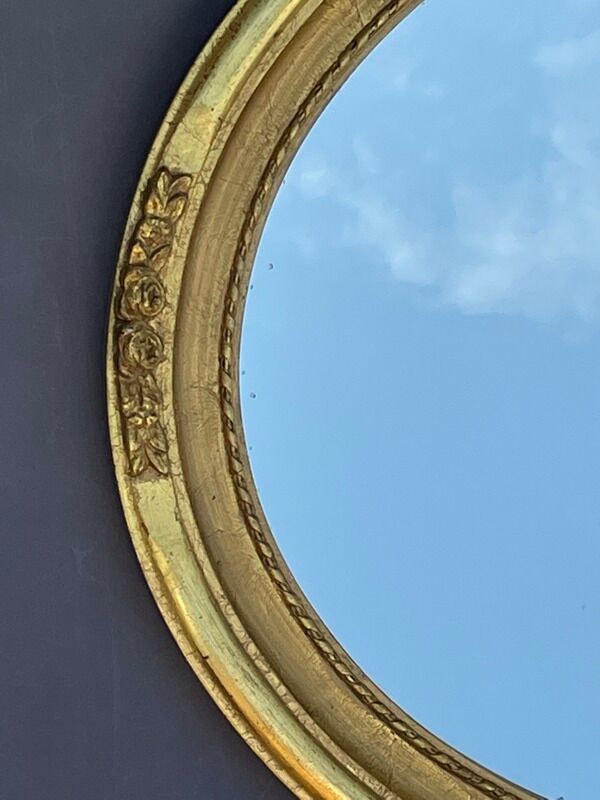 Old oval mirror medallion gilded wood & stucco louis XVI style  49x59cm