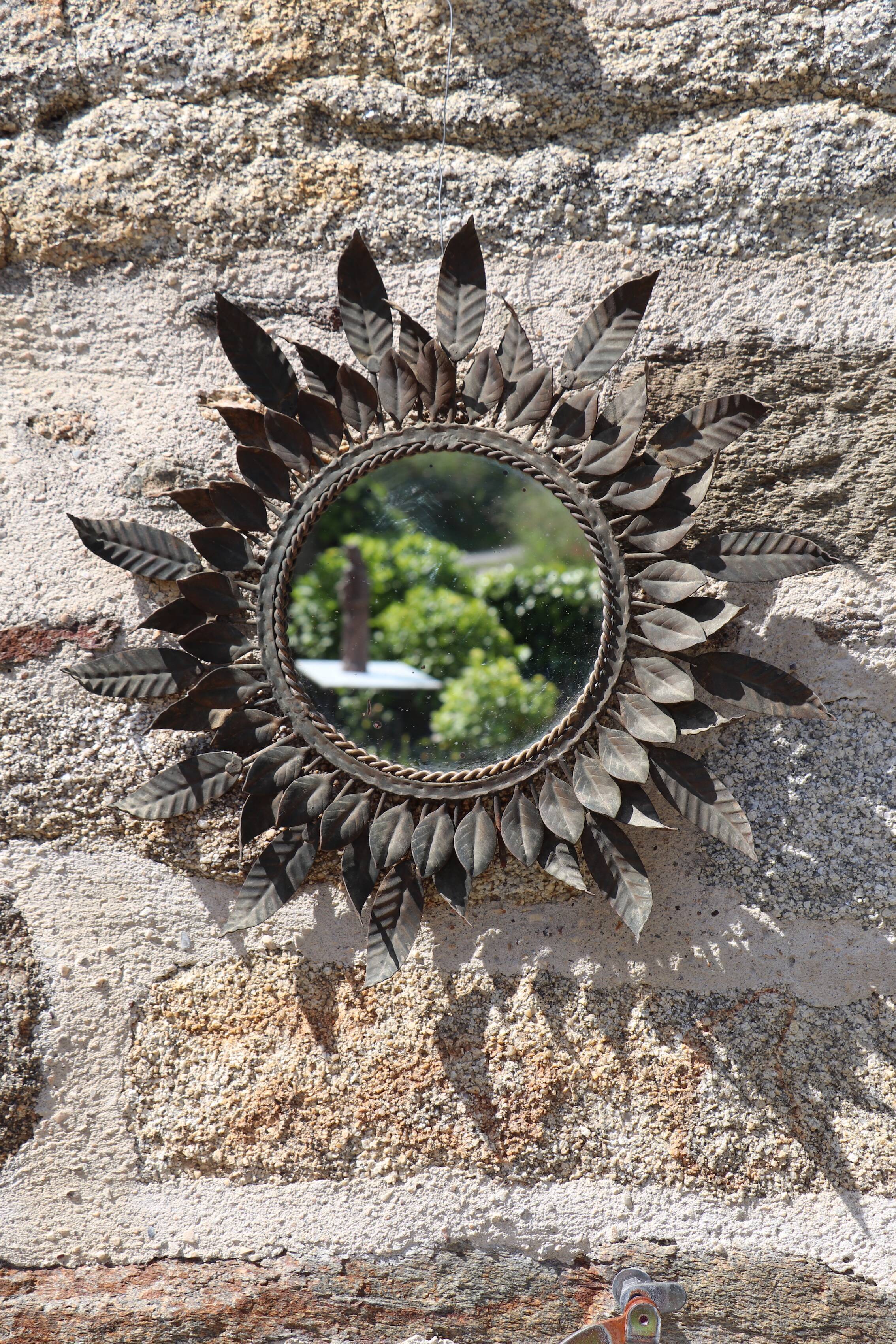 Mirror ancient Sun, leaves, brass, Minori 46cm