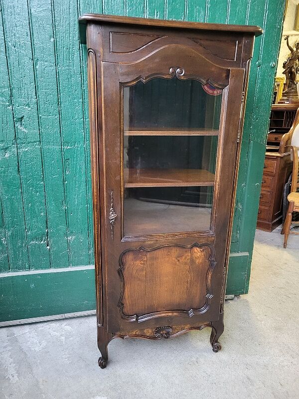 Showcase 1 door with 3 sides walnut windows louis xv style