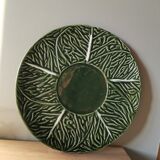 Large ceramic dish green slurry vintage cabbage leaf