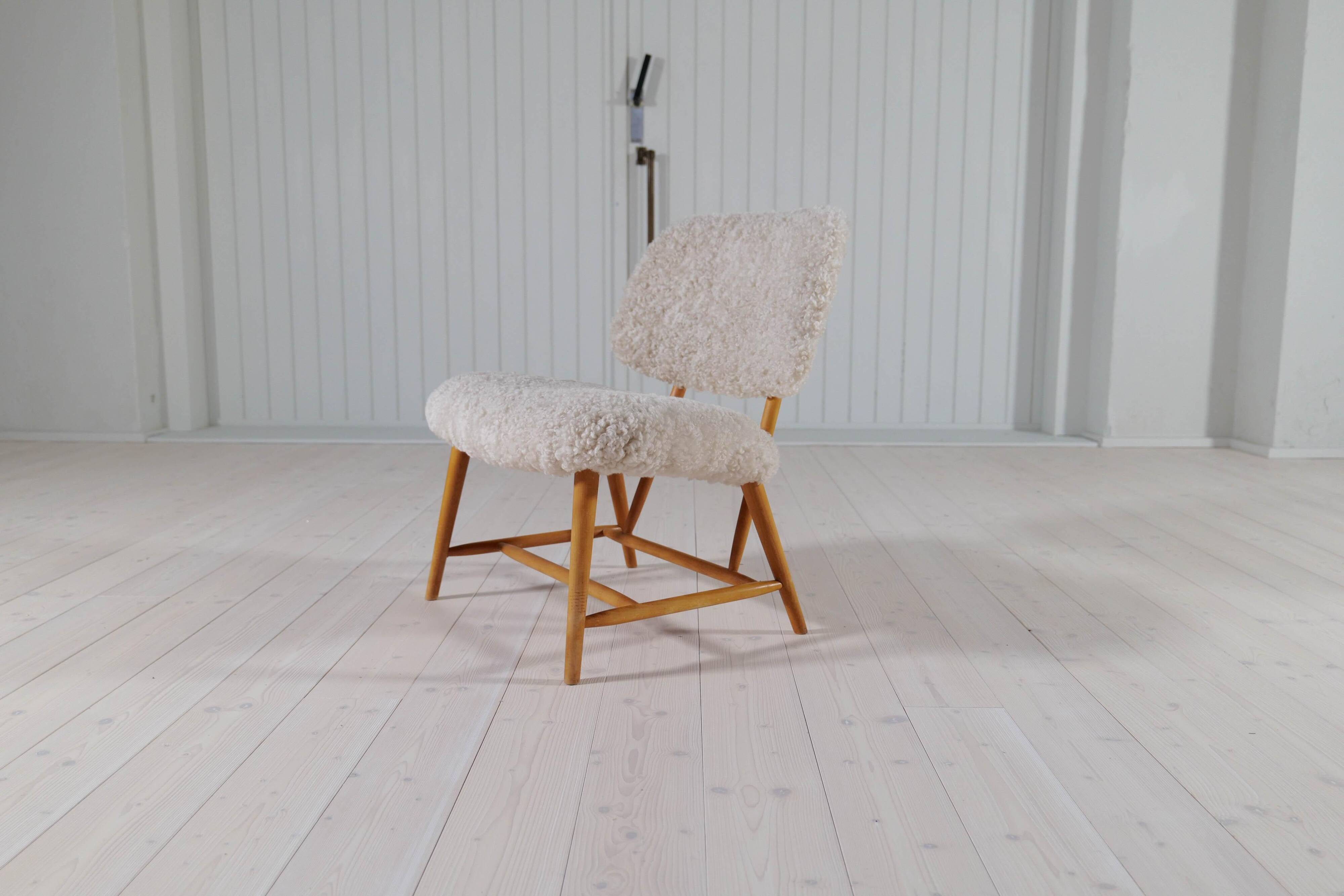 "Teve" Modern Mid-Century Chair in Lambskin/Shearling by Alf Svensson, Sweden, 1955