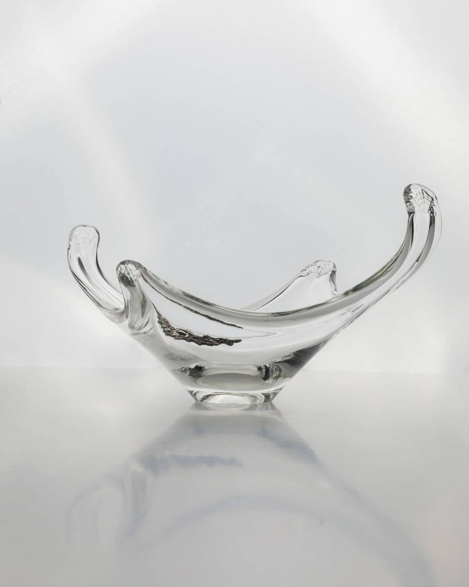 Transparent Murano Glass Bowl with Sterling Silver Flowers – Pointed, Italy 1970s Gift-worthy Centerpiece