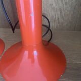 Pair of Lita metal orange pendant lights from the 70s Space Age.