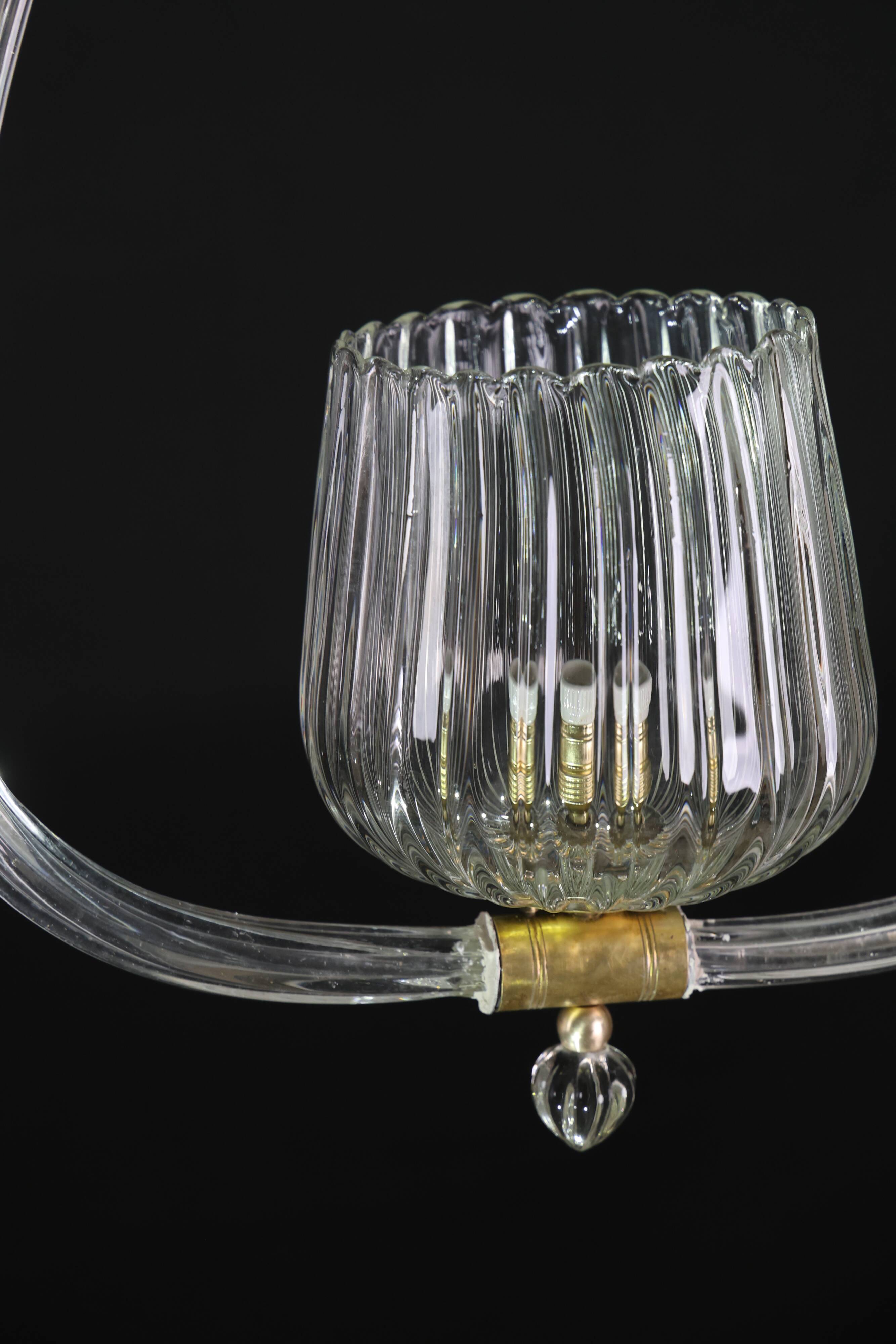 Charming Murano Glass Art Deco Pendant Chandelier by Ercole Barovier, 1940s