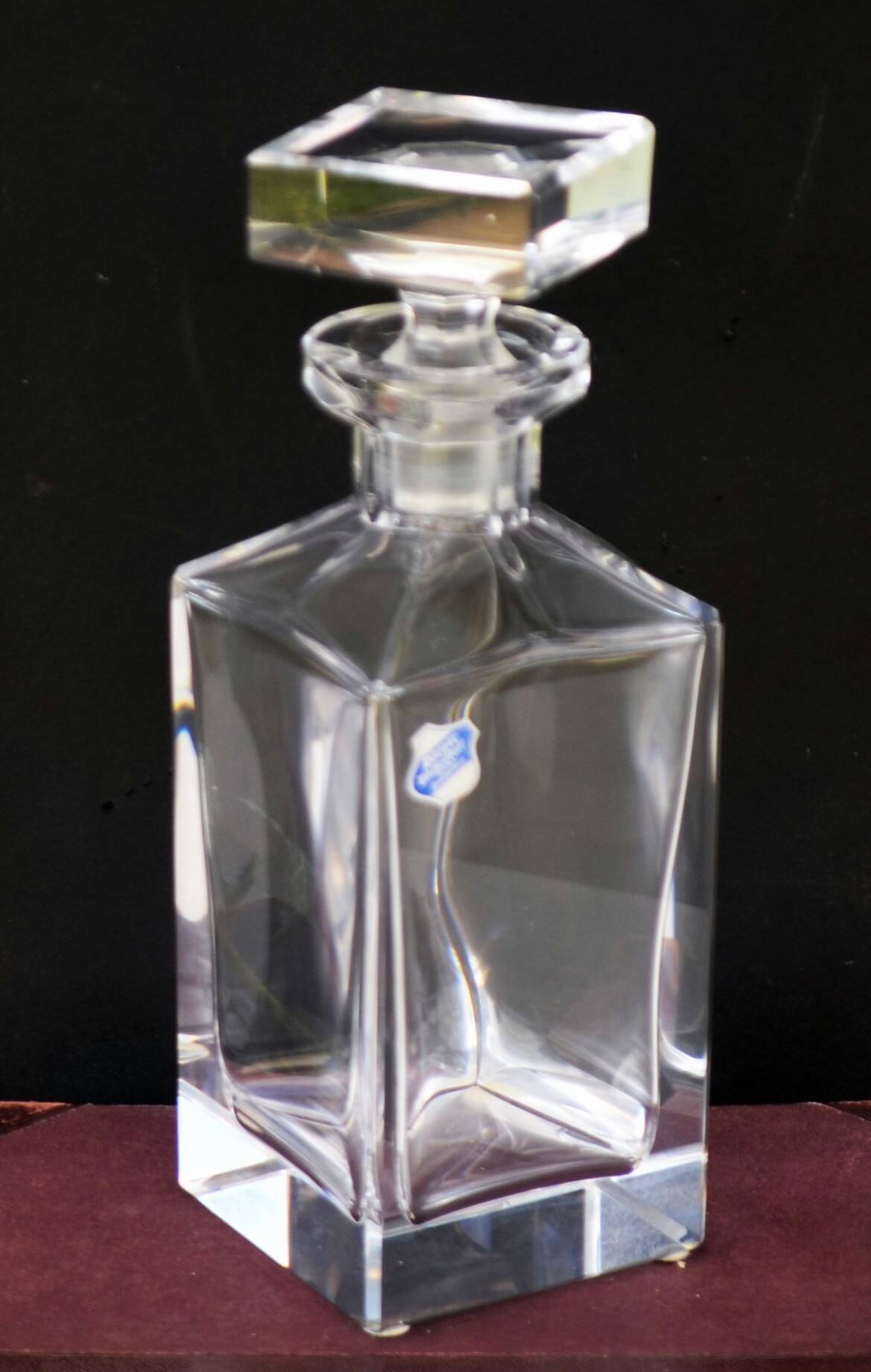 Carafe à whisky carrée vintage du milieu du siècle en cristal au plomb