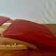 Vintage rocking footstool in red Skai and wood