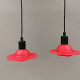 Red UFO glass lamps from the early 90s, Danish and made by Design Light