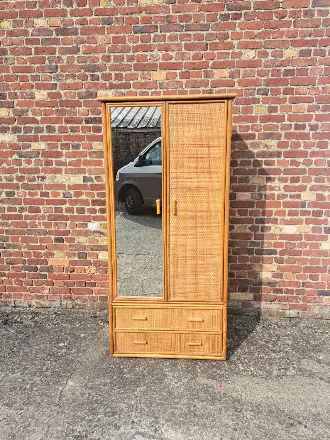 Large rattan wardrobe with mirror
