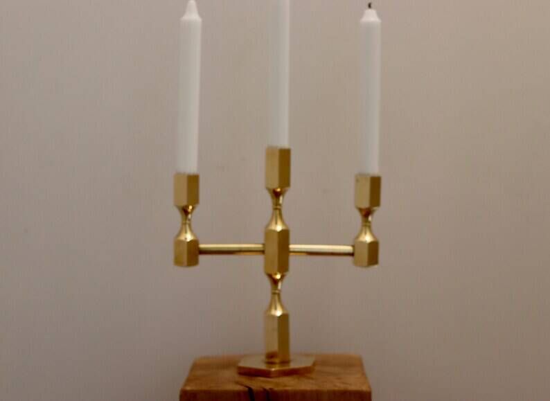 Vintage Swedish Three-Arm Brass Candleholder by Gusum, circa 1974