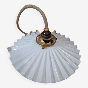 Old pendant lamp in pleated white opaline