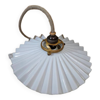 Old pendant lamp in pleated white opaline