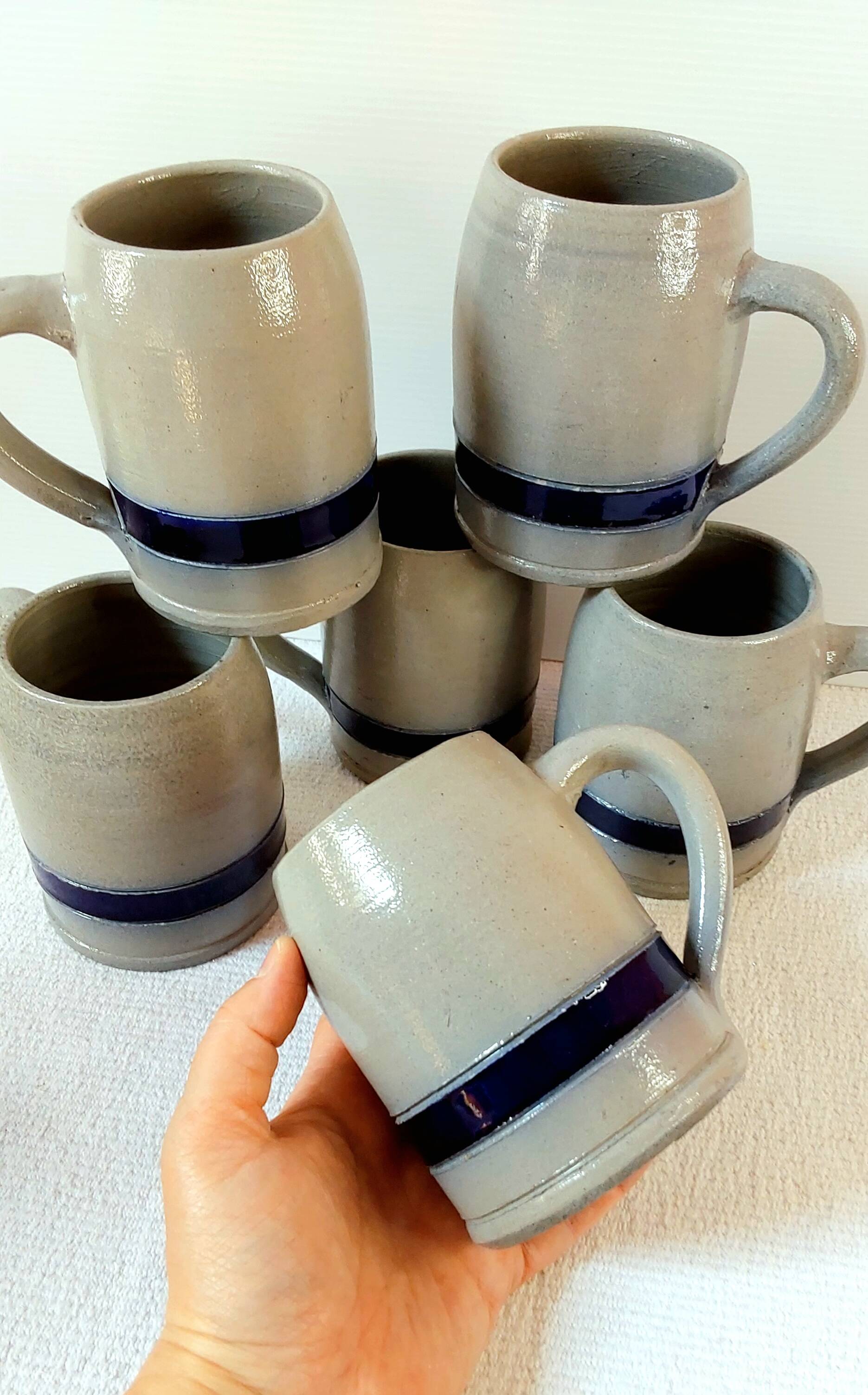 Six real sandstone mugs