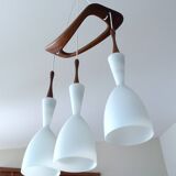 Large Scandinavian Pendant Light, Teak Wood and Glass