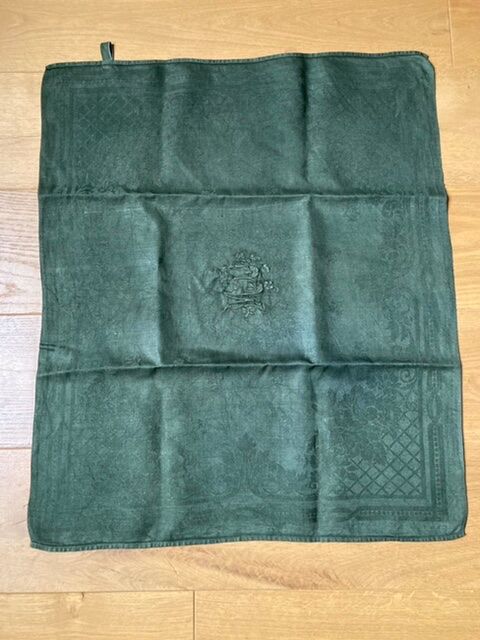 Pair of monogrammed khaki tea towels