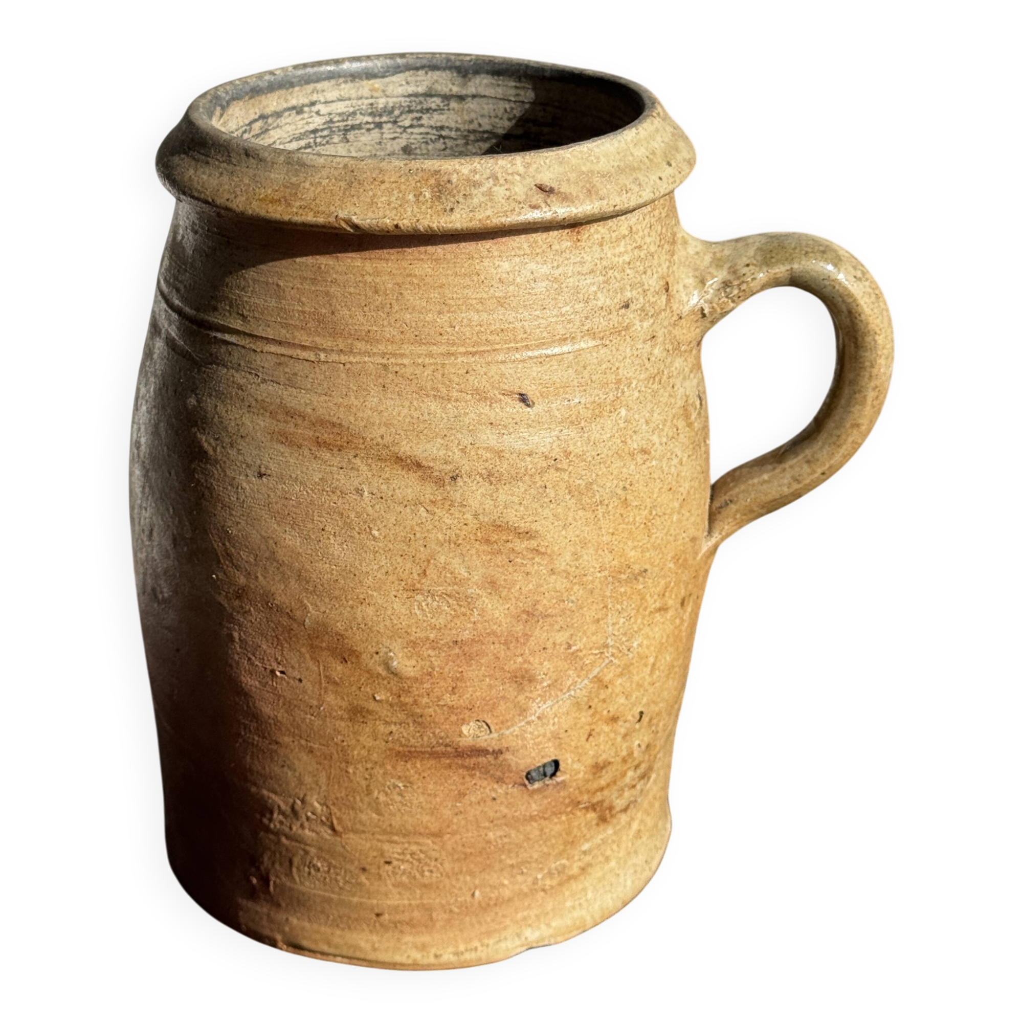 Large matte stoneware oval pot with beige handle H21 D12