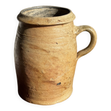 Large matte stoneware oval pot with beige handle H21 D12