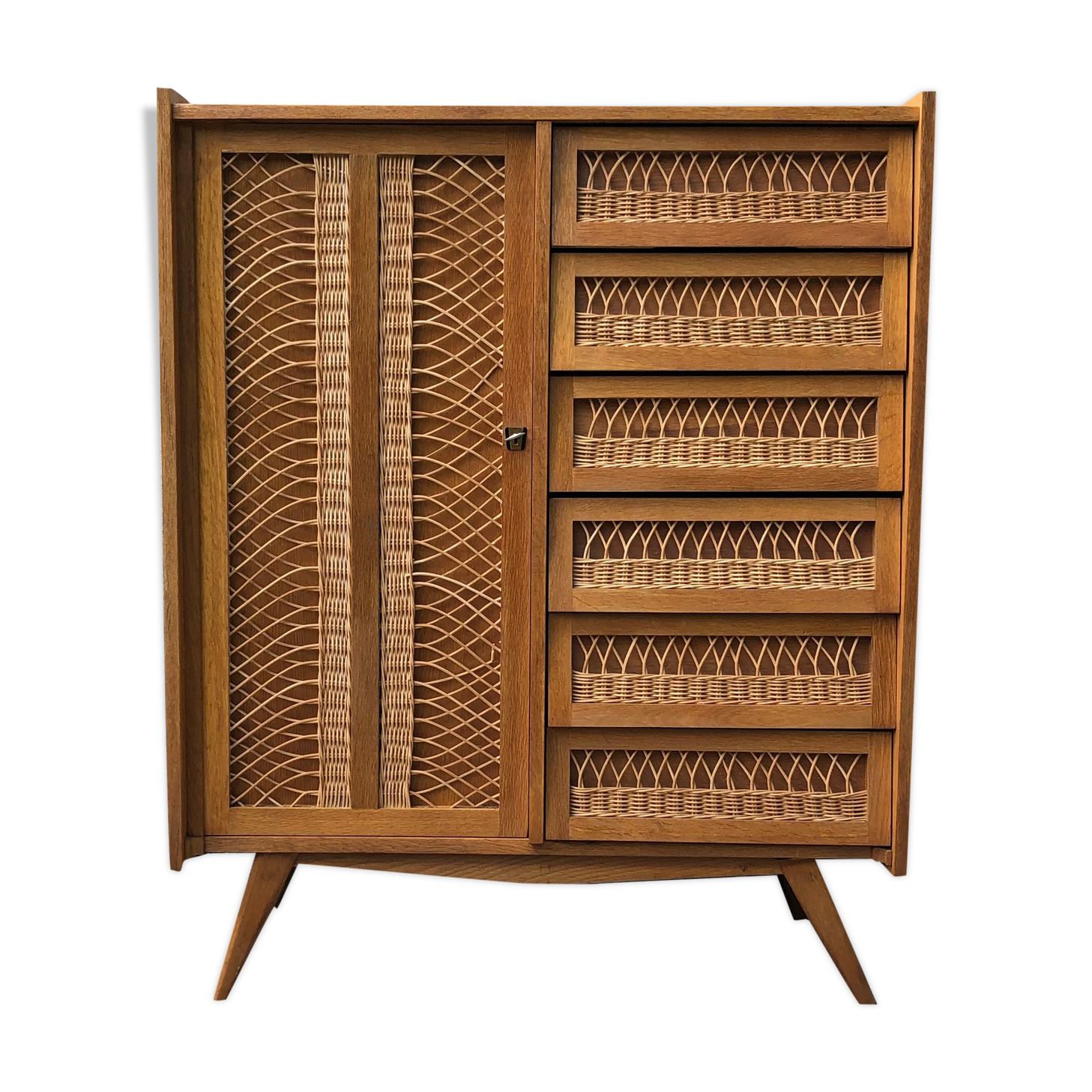 Chest of drawers in vintage rattan 60s