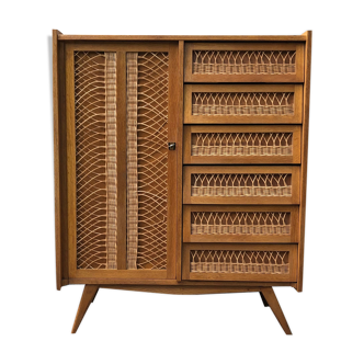 Chest of drawers in vintage rattan 60s