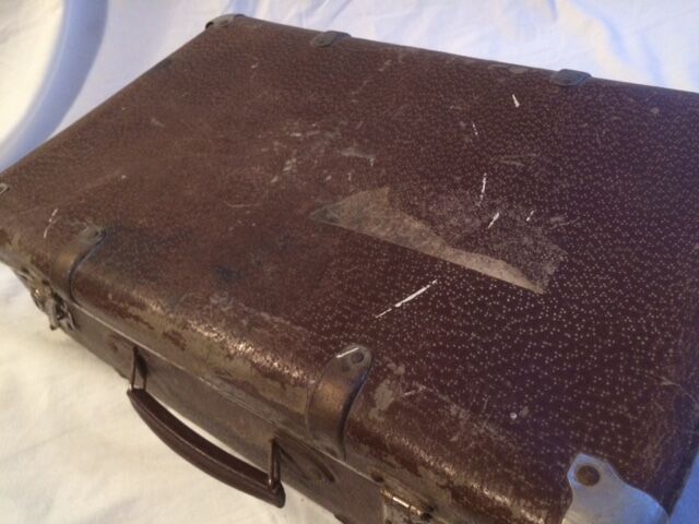 Small suitcase vintage wood and cardboard