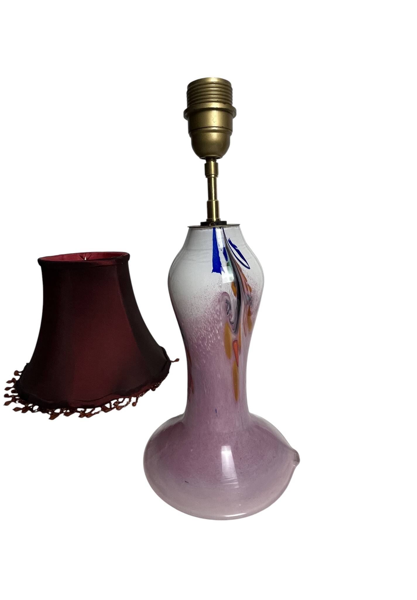 Lampe à poser pied verre Clichy abat-jour XXème