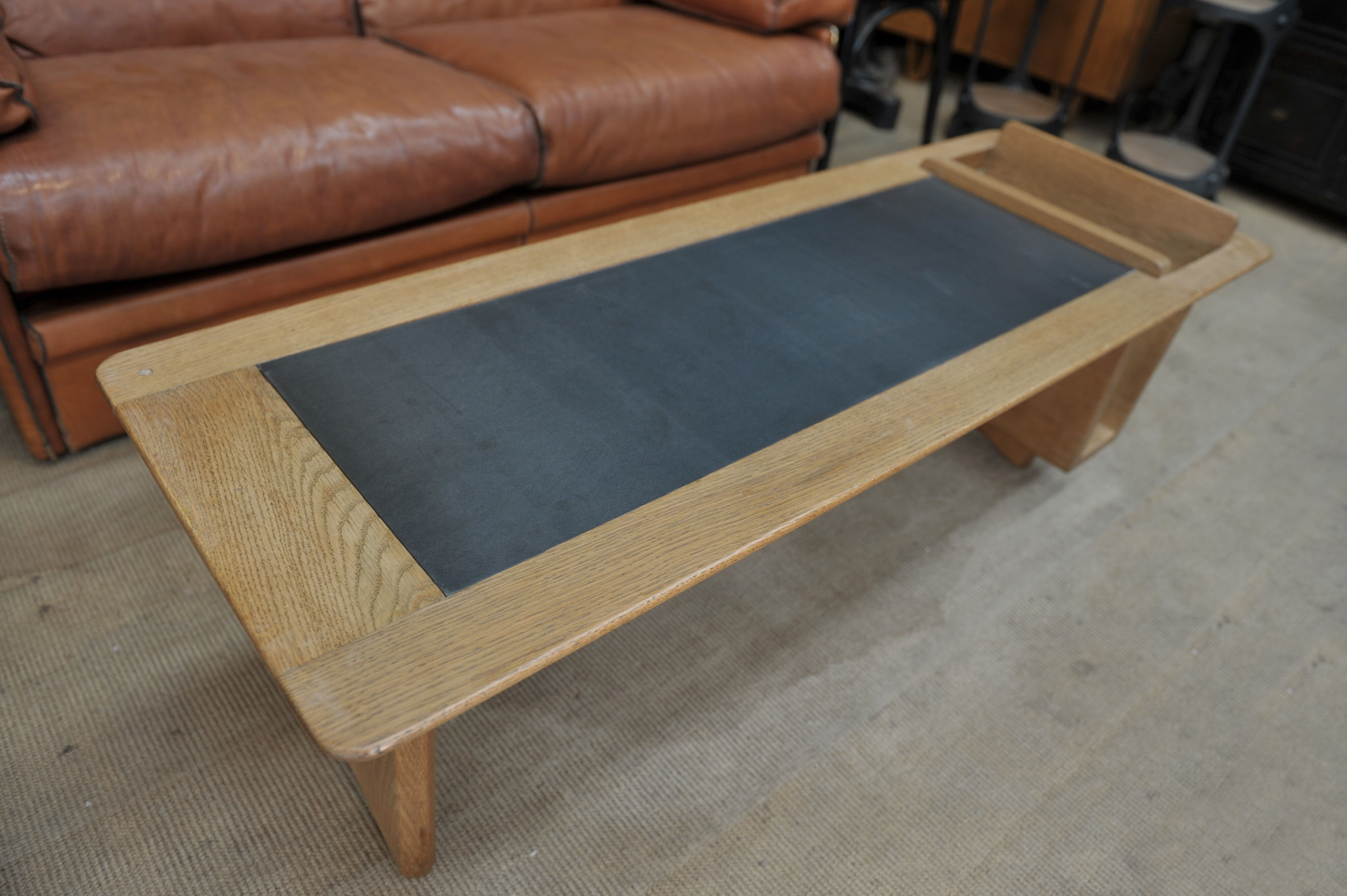Coffee table in solid oak and metal by Guillerme & Chambron 1950s