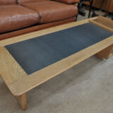 Coffee table in solid oak and metal by Guillerme & Chambron 1950s