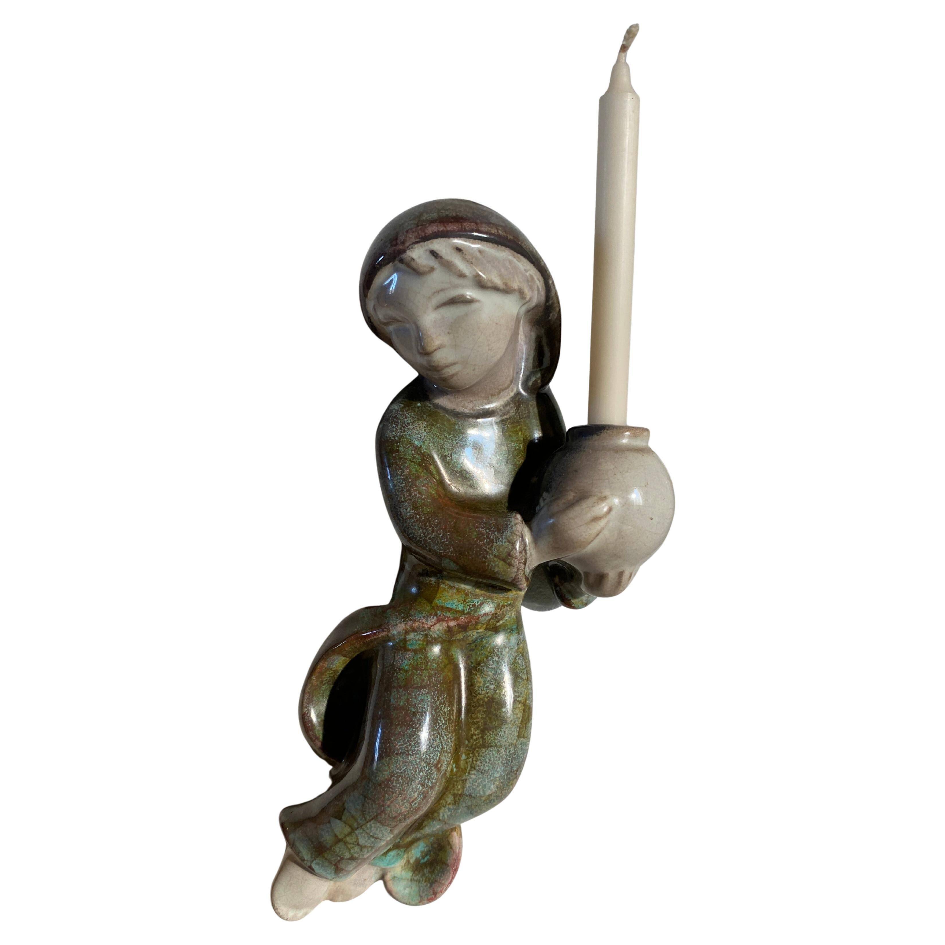 Stoneware Sconce with Boy Motif by Marianne Starck for Michael Andersen & Son
