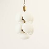 Brass and opaline Sputnik chandelier by Kaiser Leuchten, Germany, 1960s.