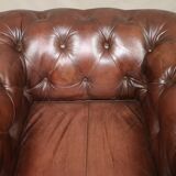 Brown brown leather chesterfield armchairs