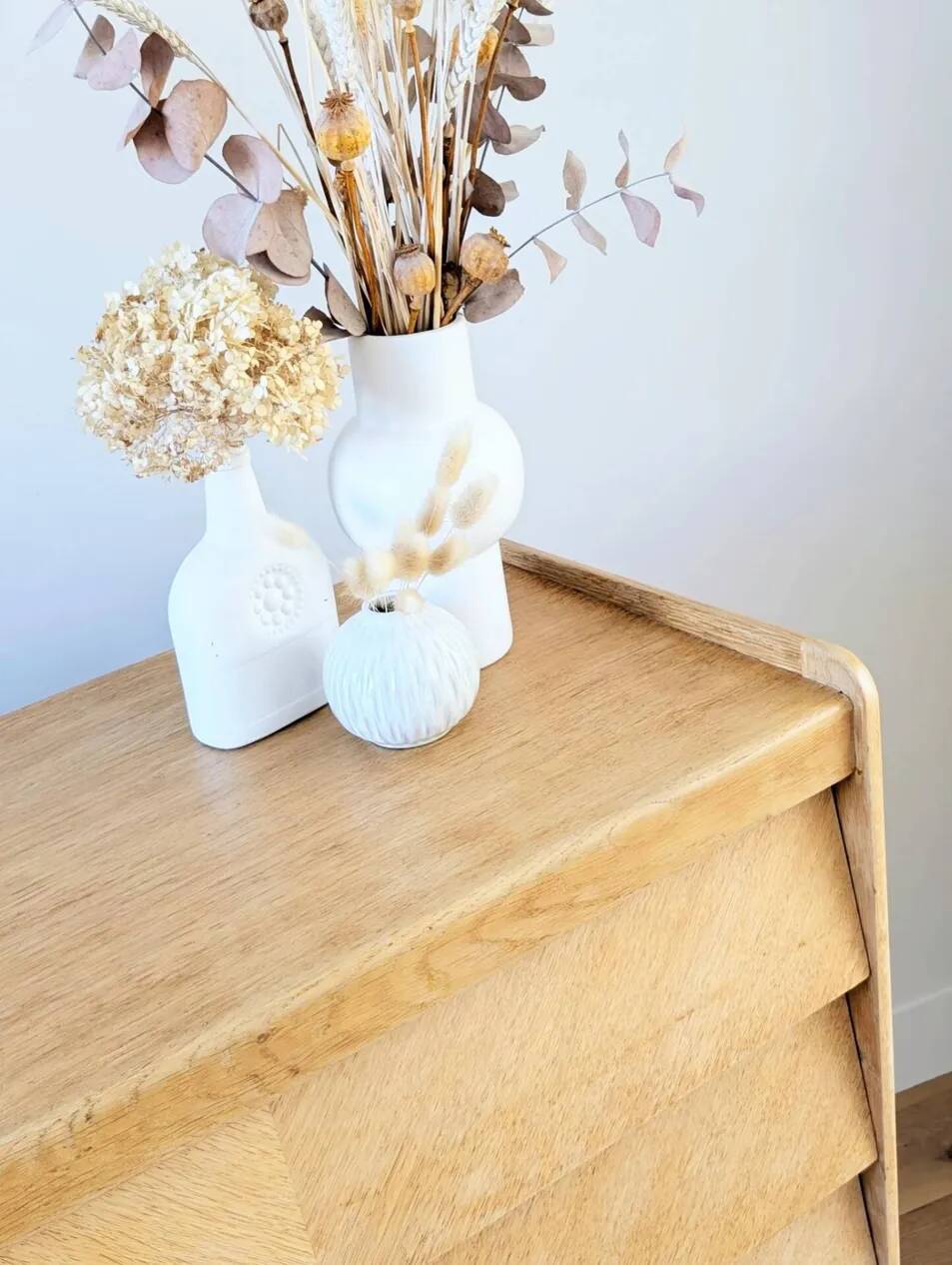 Commode vintage rénovée, années 50-60, chêne blond